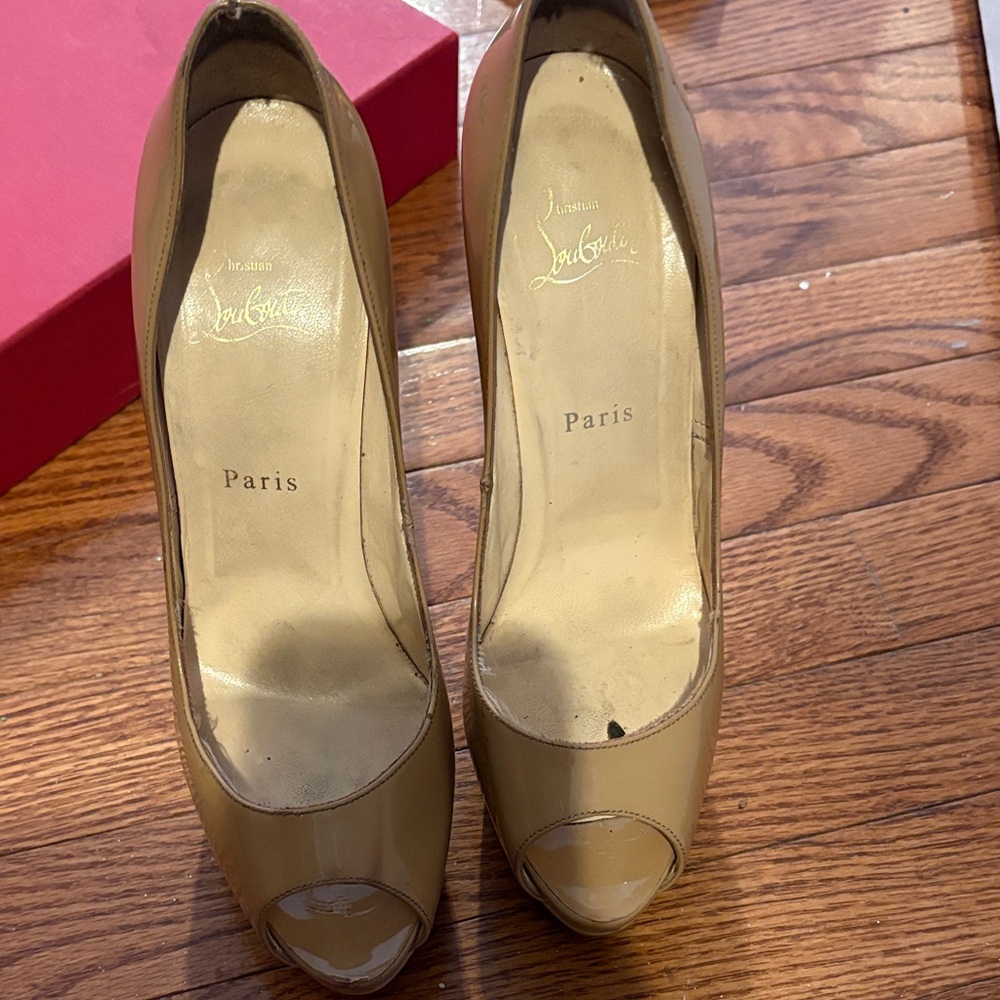 Christian Louboutin Tan Peep-Toe Heels